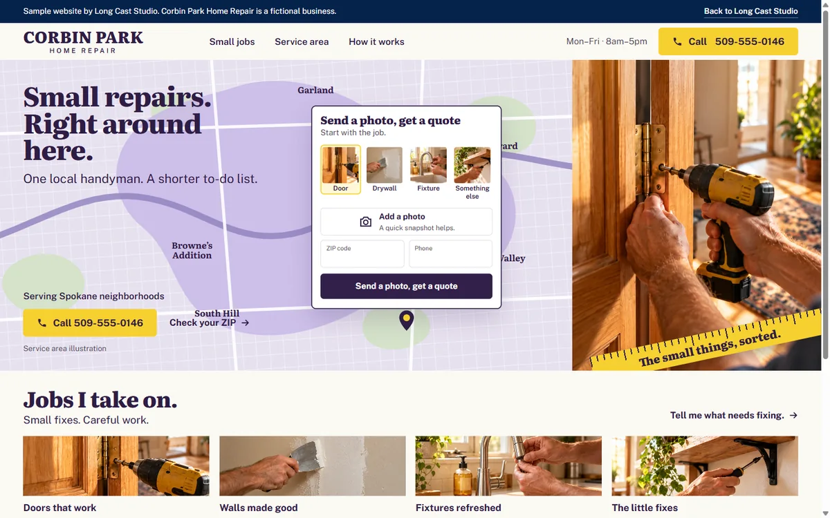 Corbin Park Home Repair sample homepage