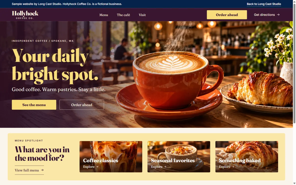 Hollyhock Coffee Co. sample homepage
