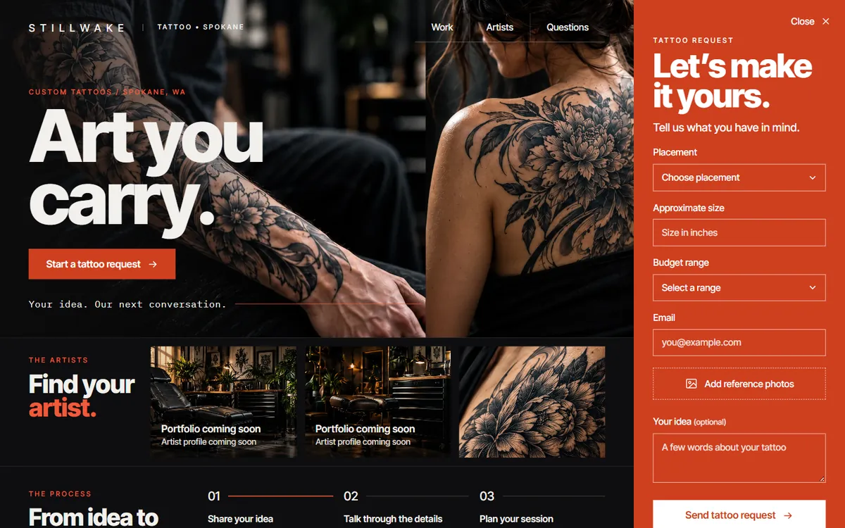 Stillwake Tattoo sample homepage
